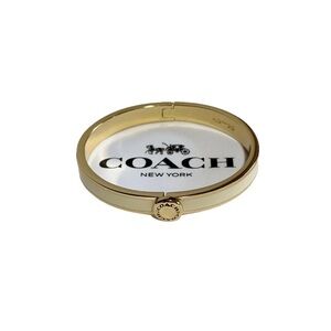 AUTHENTIC Coach Gold and White/Cream Rivet Hinged Bangle 7" NEW WITH BAG
